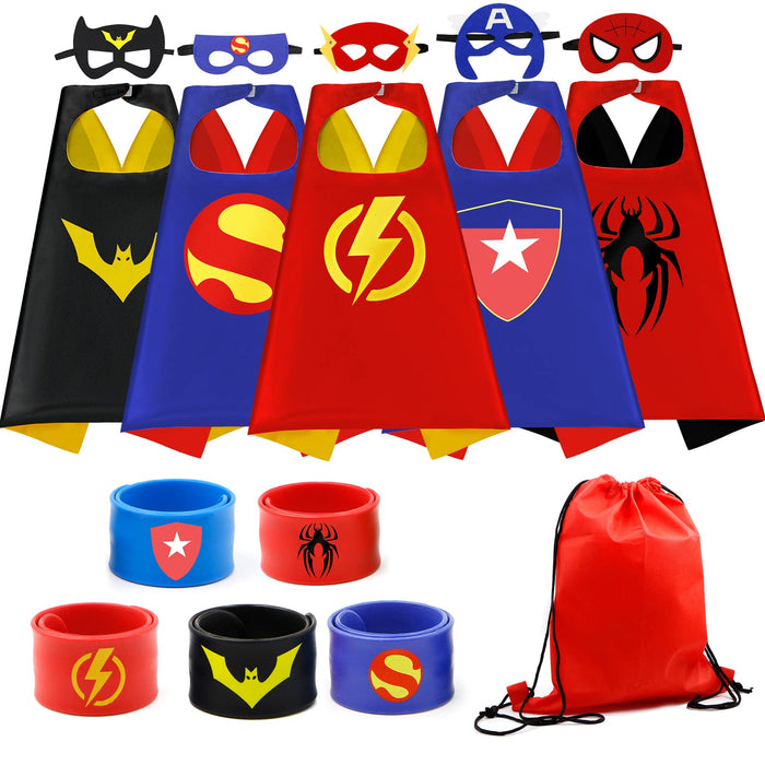 COTATERO Kids Superhero Capes Set Costume with Wristbands Toys for Birthday Party Christmas (5PCS Kids Superhero Capes)