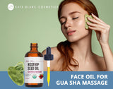 Rosehip Oil for Face & Skin with Gua Sha Stone Kit (1oz)- Kate Blanc Cosmetics. USDA Organic Rosehip Seed Oil for Gua Sha Massage & Face Oil. 100% Pure & Cold Pressed Rose Hip Oil