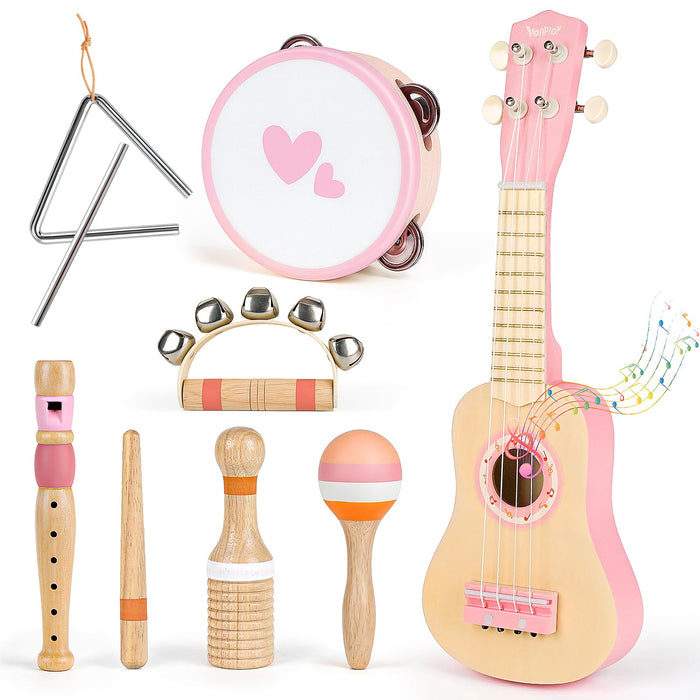 Vanplay Pink Guitar Set for Toddler Girl Toys 2-3 Year Old Birthday Gifts
