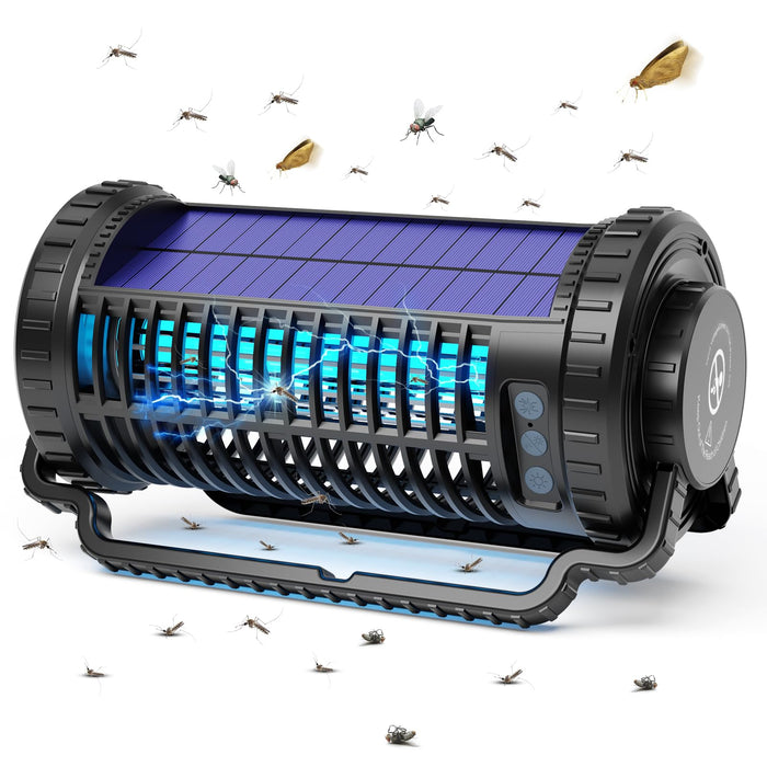 LEMYZO Solar Bug Zapper Outdoor, Upgraded Mosquito Zapper with Smart Light Sensor, 4000mAh Rechargeable Cordless Mosquito Killer with LED Lamp, High Powered Fly Trap for Patio, Backyard, Home,Camping