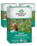 Organic India Tulsi Peppermint Herbal Tea - Stress Relieving & Refreshing, Immune Support, Aids Digestion, Vegan, USDA Certified Organic, Fairtrade, Caffeine-Free - 18 Infusion Bags, 3 Pack