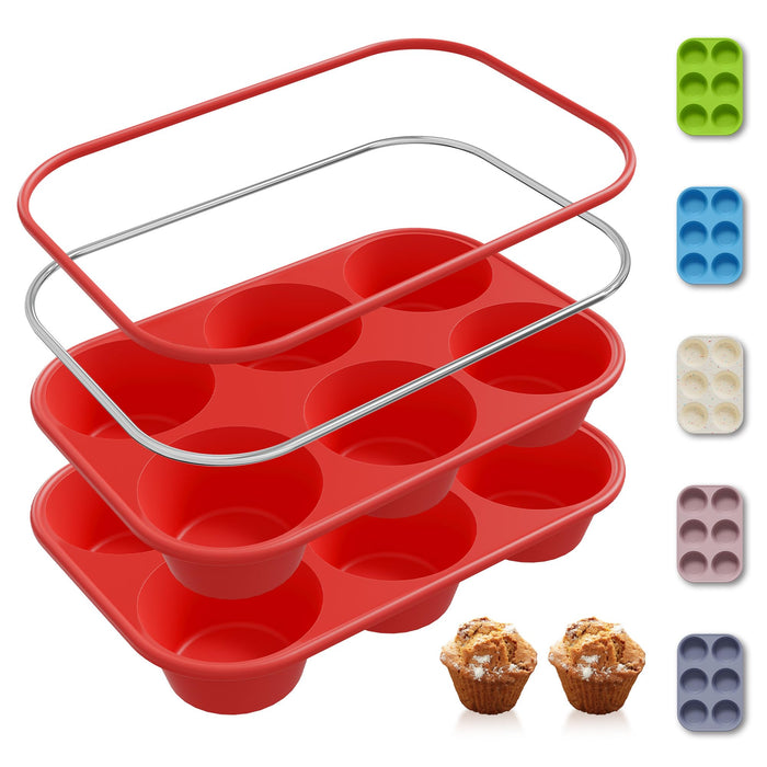2 Pack 6 Cups Silicone Mini Muffin Pan with Metal Reinforced Frame Silicone Molds Cupcake Cake Baking Pans Cookie Baking Chocoflan Cupcake Mold Cake Molds Kitchen Baking Mom Gift Home Essentials