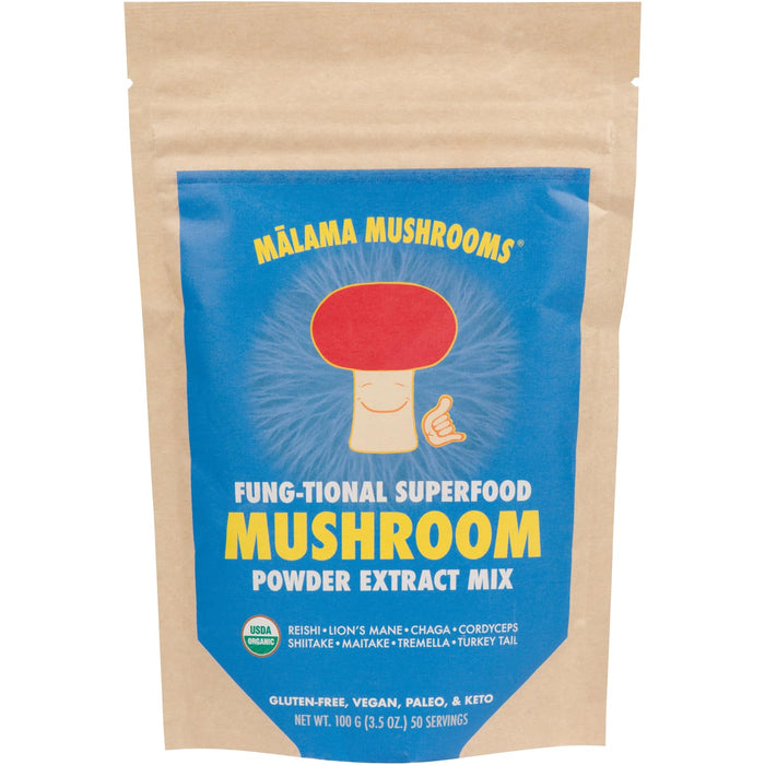 8-Mushroom Extract Powder by Malama, Organic Body Mushroom Blend Featuring Lion's Mane, Reishi, Cordyceps, Chaga, Turkey Tail, Superfood Adaptogenic