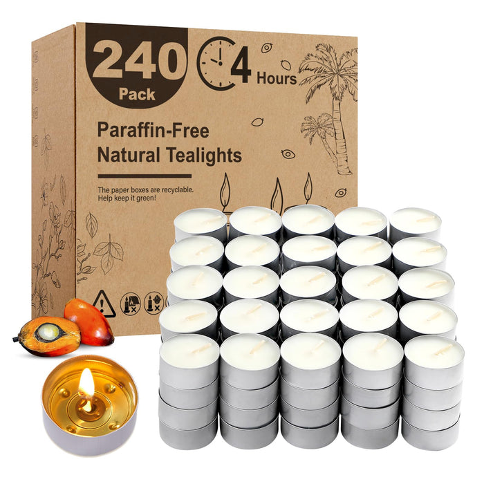 Hypmis Unscented Palm Wax Tea Lights Candles 240 Pack - 4 Hour Clean Burn