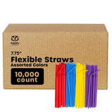 Comfy Package [Case of 10,000] Flexible Plastic Drinking Straws - Disposable Swizzle Sticks - 7.75" High - Assorted Colors