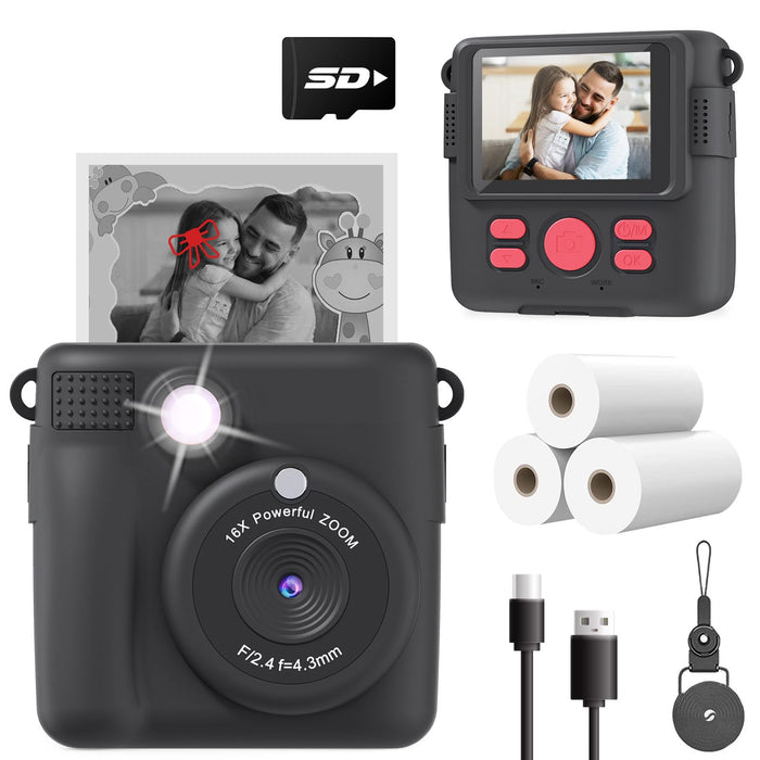 ESOXOFFORE Kids Camera Instant Print, Christmas Birthday Gifts for Kids Age 3-12, Selfie Digital Camera with 1080P Videos,Toddler Portable Travel Cameras Toy for 4 5 6 7 8 9 Year Old Boys Black