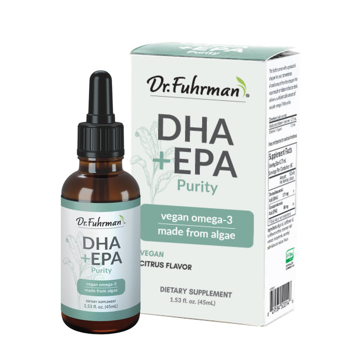 Dr. Fuhrman DHA+EPA Purity, Omega-3 Fatty Acids, Liquid Supplement with Dropper, Fresh Citrus Flavor, made from Lab-Grown Algae, Free of Contaminants, Vegan, 60 Servings