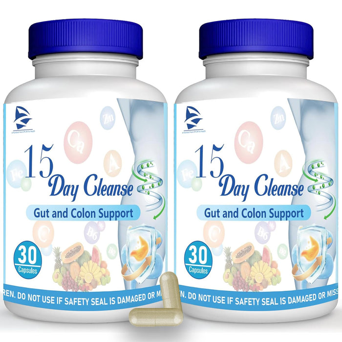 15 Day Gut Cleanse - Gut and Colon Support-15 Day Cleanse Bowel Dissolving Capsules, Dietary Supplement, Break The Plateau, Advanced Formula with Senna, Cascara Sagrada & Psyllium Husk (2 PCS)