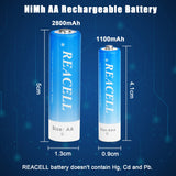 REACELL 16 Sets Rechargeable AA AAA Batteries Combo, 8 Counts 2800mAh AA Rechargeable Batteries and 8 Counts 1100mAh AAA Rechargeable Batteries