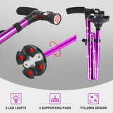 Folding Cane with Led Light, Adjustable Canes for Men and Women, Walking Stick for Elderly with Cushion Handle and Pivoting Quad Base for Hiking Mountain Climbing Backpacker-Purple……