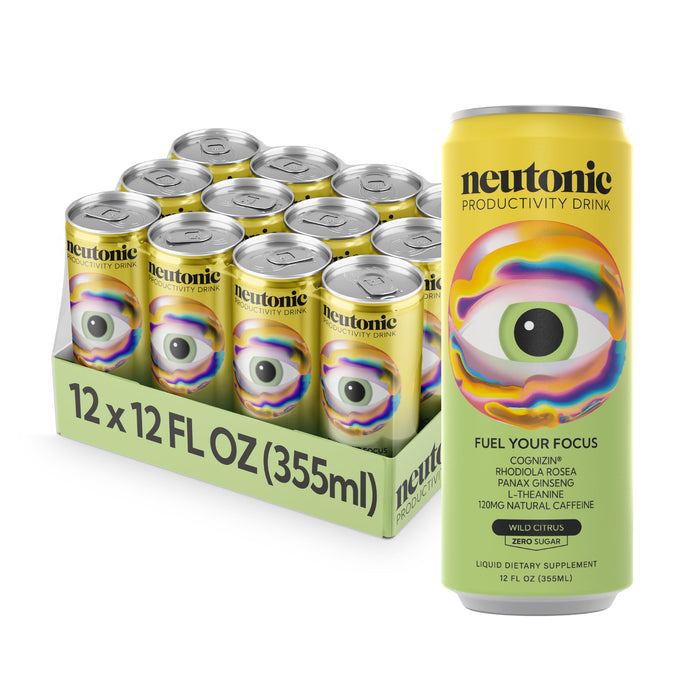 Neutonic | Productivity Energy Drink | Boost Focus and Energy - Sugar Free - Science Backed Formula | 355 ML (12 cans) - Wild Citrus