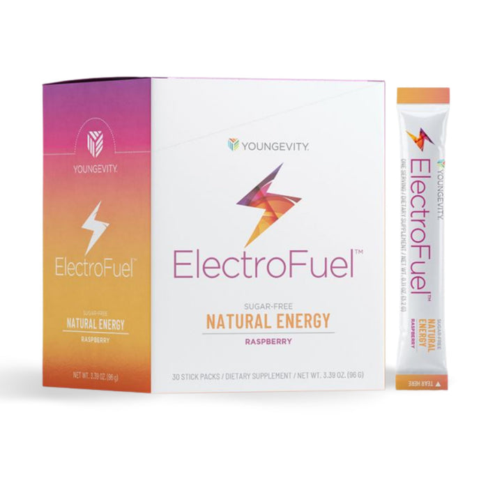 Youngevity Official ElectroFuel Natural Energy Drink Mix - Raspberry Electrolyte Powder - Energy and Hydration - 30 Sticks