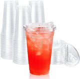 Lilymicky 90 PACK 20 oz Clear Plastic Cups With Strawless Sip Lids, Disposable Through Lids for Ice Coffee, Smoothie, Slurpee, or Any Cold Drinks