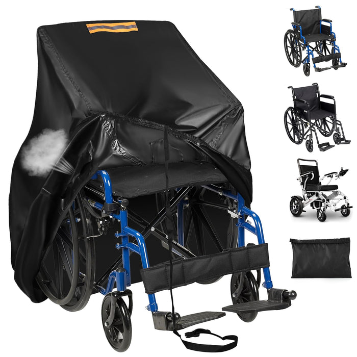 Electric Wheelchairs Cover Waterproof,420D Heavy Duty Wheelchair Cover with Air Vent,Waterproof Strip,Reflective Handle,Outdoor Protective Cover for Travel & Shower Power Wheelchair,Mobility Scooter