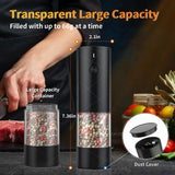 2Pack Electric Salt and Pepper Grinder Set USB Rechargeable with Warm LED Light, Adjustable Coarseness Lidaop Large Capacity Automatic Salt Pepper Mill Grinder for Kitchen, Restaurant, Outdoor, Black