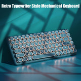 TISHLED Typewriter Keyboard Wireless 2.4GHz/Bluetooth/USB-C Wired Mechanical Gaming Keyboard with Gold LED Backlit 84-Key NKRO Hot Swappable Green Switches Retro Round Keycaps for Multi-Device