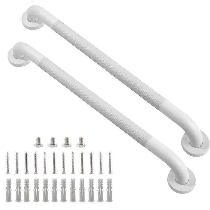 Rackickyer Shower Grab Bar, 2 Pack 24 Inch White Bathroom Grab Bar, 1.25" Diameter 304 Stainless Steel Anti-Slip Grab Bars for Bathtubs and Showers, Handicap Shower Grab Bar for Seniors Elderly