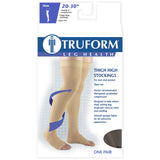 Truform 20-30 mmHg Compression Stockings for Men and Women, Thigh High Length, Dot-Top, Open Toe, Black, X-Large