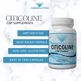 Absonutrix Citicoline CDP Choline 530mg, Nootropic Supplement, GMP Certified, Third-Party Tested, Easy to Swallow, 120 Veg caps, Improves Cognitive Skills, Supports Memory, Non-GMO, Made in USA