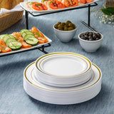 SETUP [60 Piece Combo Gold Trim Plastic Plates - Premium Heavy-Duty 30 Disposable 10.25" Dinner Party Plates and 30 Disposable 7.5" Salad Plates