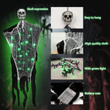 Halloween Decorations Outdoor Scary Hanging Ghosts Come with 60 LED Lights, Halloween Ghost Decor Outdoor, Indoor, Halloween Party, Balcony, Porch, Wall - Green Light