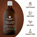 Castor Oil USDA Certified Organic Glass Bottle Pure Cold-Pressed - (120 mL) 100% Natural Virgin Castor Oil Unrefined Moisturizing for Skin Hair Growth, Food Grade Hexane & BPA Free (4.25 Ounces)