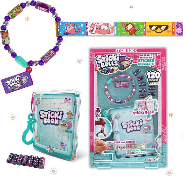 STICKI Rolls Sticki Book - Wearable & Shareable Sticker Bracelet + Collection Sticki Book | Includes 120 Mini Stickers | 50 Activity Pages | Over 1000 Fun Sticker Designs to Discover and Collect!