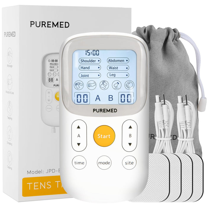 PUREMED 30 Modes TENS Unit Muscle Stimulator Machine, Pain Relief Therapy, Dual Channel 15 Intensities, EMS Electric Pulse Massager for Back, Shoulder, Sciatica, Knee