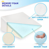 Bed Wedge Pillow Cooling Memory Foam Top – 12" 24" 24" Elevated Support Cushion, Triangle Wedge Pillow for Sleeping, Lower Back Pain, Acid Reflux, Heartburn, Allergies, Snoring – Removable Cover