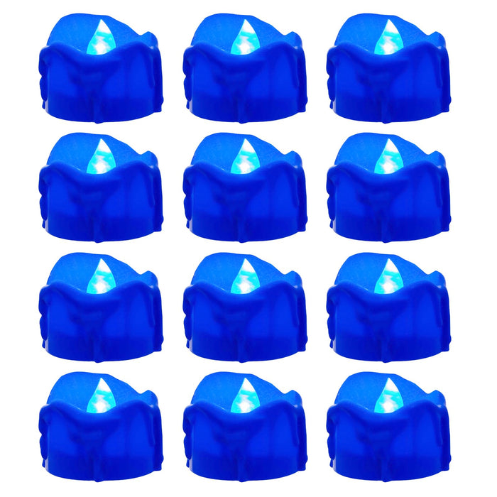 Windshell Blue Flickering Flame Tealight Candles with 6H Timer (No Remote), Melting Design, Battery Operated LED Flameless Blue Tea Lights for Party, Wedding, Halloween and Christmas, Pack of 12