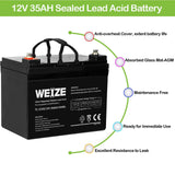 Weize 12V 35AH Battery Rechargeable SLA Deep Cycle AGM Replace 12 Volt 33AH 34AH 36AH 30AH, in Series 24V 36V 48V for Power Patrol SLA1156 Ritar RA12-33 Renogy PV Solar Panels Bat-Caddy X3R Golf Caddy