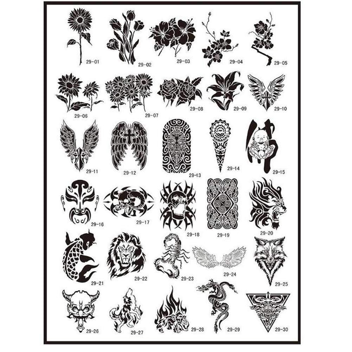 Temporary Tattoo Stencils Booklet Set with 30pcs Different Reusable Stencil Designs