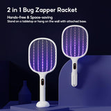 Qualitell Electric Fly Swatter Racket Rechargeable Handheld Bug Zapper 4000V with 2 Stand Base, Large Mosquito Killer with Power Display for Indoor Outdoor