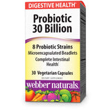 Webber Naturals High Potency 30 Billion CFU Probiotics, for Men, Women, and Adults, Shelf Stable (no Refrigeration Required), 8 Probiotic Strains, 30 Vegetarian Capsules, for Digestive Health