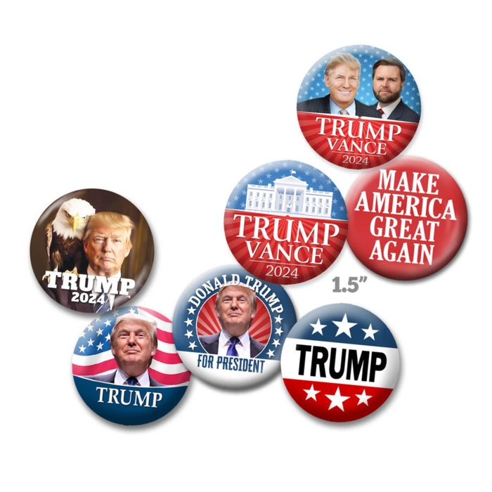 7 Pack Donald Trump Vance 2024 Buttons - 1.5 Inch Assorted Photo and Campaign Designs 6301