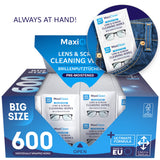 600 Eye Glass Clean Wipes Individually Wrapped Glasses Wet Wipe Lens Cleaner Bulk Tissues Pack Laptops Screen Cleaner Travel Sunglasses Camera Cleaning Pre-Moistened Reading Eyeglasses Wipes 5.9 x 5.5