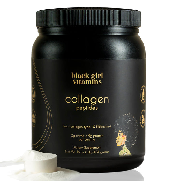 Black Girl Vitamins | Collagen Peptides Powder - Collagen for Skin, Hair & Nails - Unflavoured Hydrolyzed Collagen Powder, Dairy-Free, Gluten-Free Collagen for Women and Men - 16oz