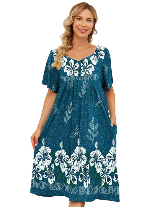 udforsk Mumu Dresses for Women House Dresses for Elderly Womens Lounge Dresses Robes Grandma Clothes Patio Dress Camouflage blue L