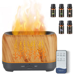 NEWYID Diffuser with 5 Essential Oils, Aromatherapy Oil Diffuser with Flame Light 3 Mist Mode 4 Timer Up to 12H of Continuous Aroma Waterless Auto-Off Essential Oil Diffusers for Home (Wood)