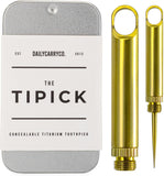 DAILYCARRYCO. TiPick Titanium Toothpick Keychain Holder - Portable Metal Travel Toothpick - Reusable EDC Micro Toothpick - Compact & Convenient - Carry On-the-Go - Titanium Construction, Gold