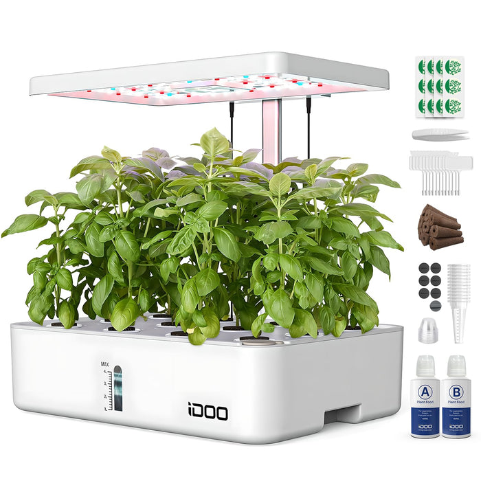 iDOO Hydroponics Growing System Kit 12Pods, Christmas Gifts for Women Mom, Herb Garden Indoor with LED Grow Light for Home School, Built-in Fan, Auto-Timer, Adjustable Height Up to 11.3", 12Pods-White