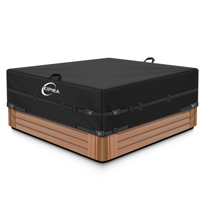 Kipiea 600D Outdoor Waterproof Square Hot Tub Cover Protector, Heavy Duty Polyester SPA Cover UV Protection Cover 90" L x 90" W x 20" H, Black