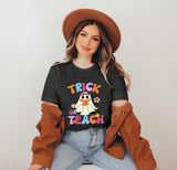 Halloween Teacher Shirt Women Trick or Teach Shirts Cute Spooky Teacher T-Shirt Ghost Pumpkin Top Fall Shirt(DarkGrey2, Small)