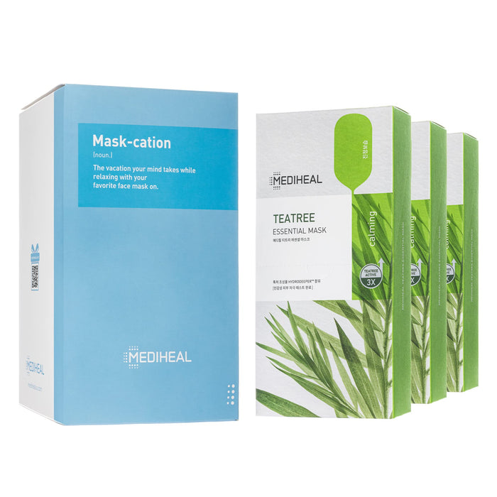 Mediheal Official [Korea's No 1 Sheet Mask] - Tea Tree Essential Blemish Control Mask JUMBO Pack | 30 Masks, 3 x 10 Packs Skin Soothing & Sebum Control Mask Pack for Sensitive Oily Skin