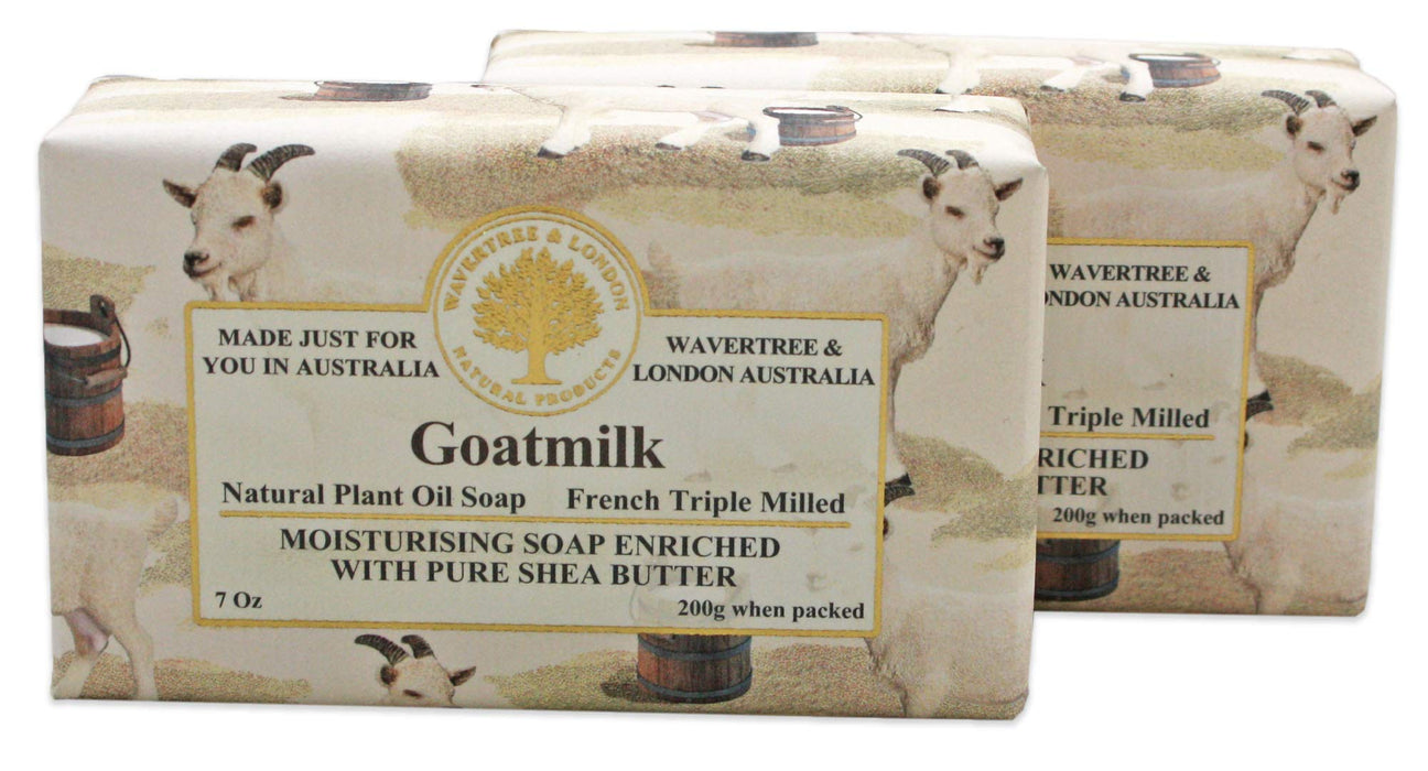 Wavertree & London Goats Milk Scented Natural Soap (2 Bars), 7oz Moisturizing French Triple Milled Soap Bars enriched with shea butter - Pure Plant Oil Bath & Body Soap for All Skin Types