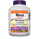 Webber Naturals Maca Energy with Ginseng, Value Size, Vegetarian Capsule, 500 mg, 200 mg, 150 Count