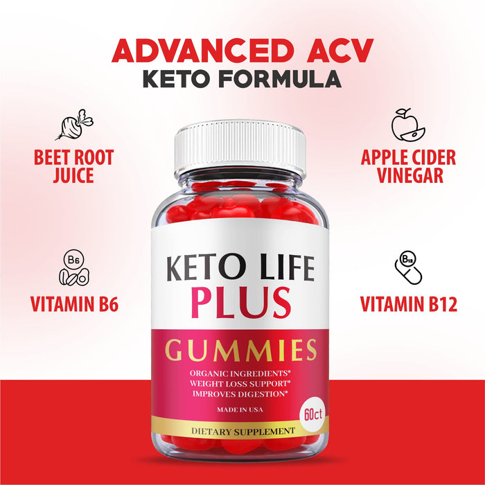 (2 Pack) Keto Life Plus Gummies - Official Formula, Vegan - Keto Life Plus ACV Gummies with Apple Cider Vinegar, Weight Apple Loss Cider, Great Taste, Vitamin B12, B6, Beet Root Juice (120 Gummies)