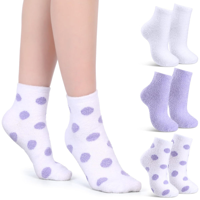 Tarpop 3 Pairs Aloe Socks Moisturizing Spa Socks for Dry Cracked Feet Infused Socks Gel Sleeping Fuzzy Socks Lotion Socks Gift for Christmas Women Men Softening Dry Feet(Purple and White)