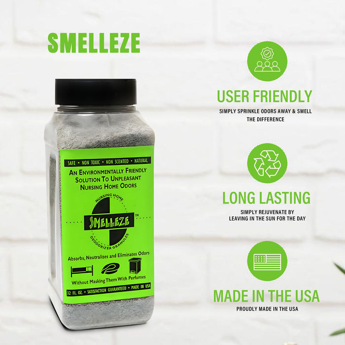 Smelleze Natural Elderly Odor Eliminator & Nursing Home Room Deodorizer - Works for all Old Age, Sick, Nursing Home, Urine, and Feces Smell, 2 lb. Granules