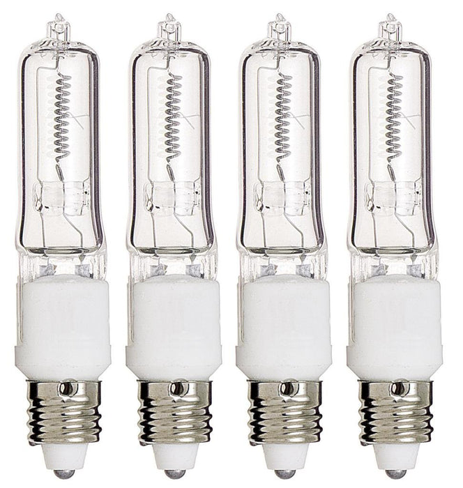 Pack of 4 – 100 Watt JDE11 Halogen candelabra bulb – 100W T4 120V Light Bulbs-Clear Finish -E11 Mini-Candelabra Base T4 Bulb–Dimmable-Warm White– Q100CL/MC, for Chandeliers, Pendants, Cabinet Lighting